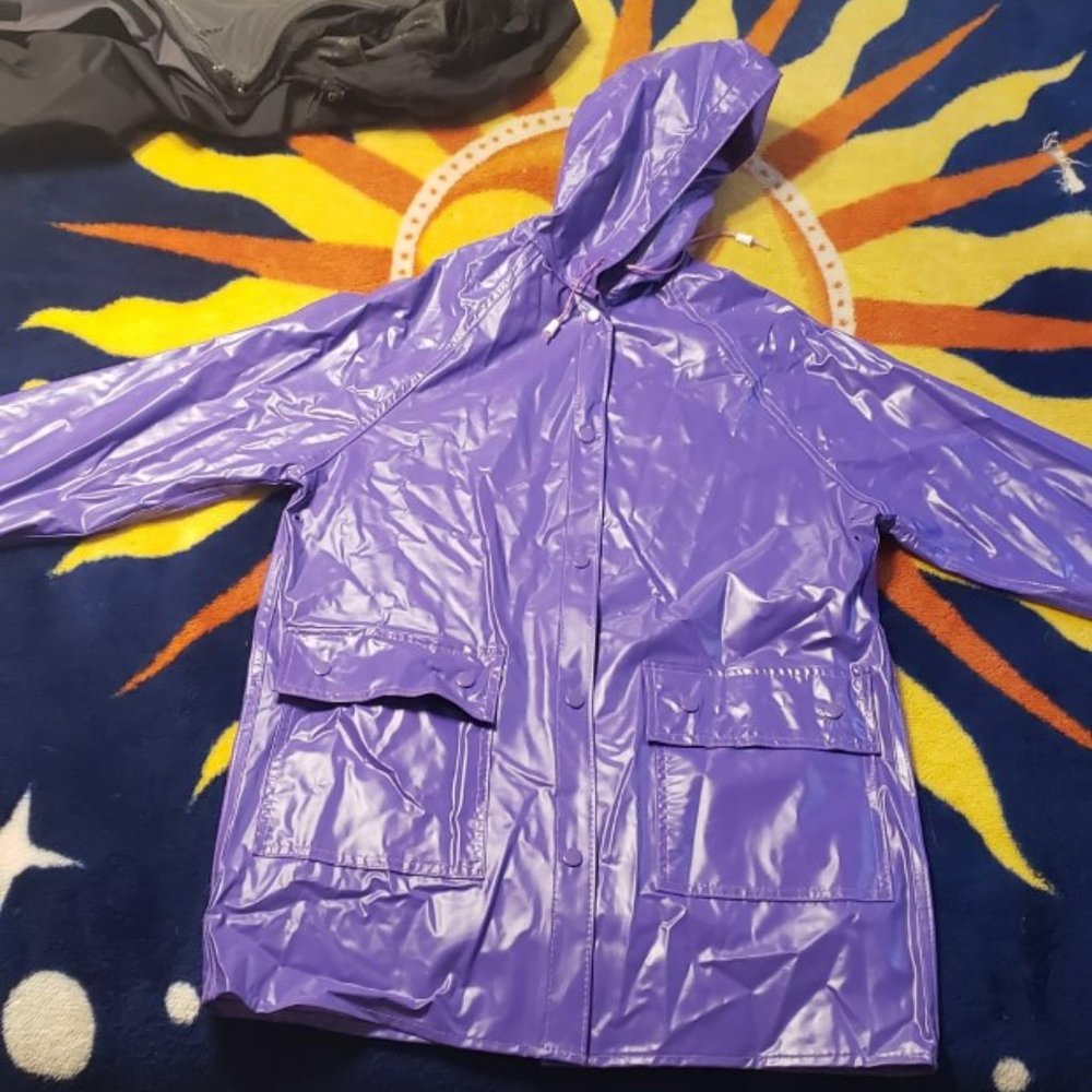 Purple Vinyl Hooded Rain Coat